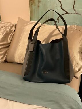 Coach Two-Tone Leather Shoulder Tote - Navy and Gray